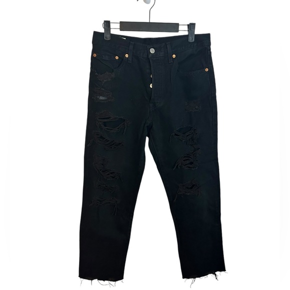 Levi’s 501 Black Super Distressed Original Fit Button Fly Jeans - Picture 1 of 9